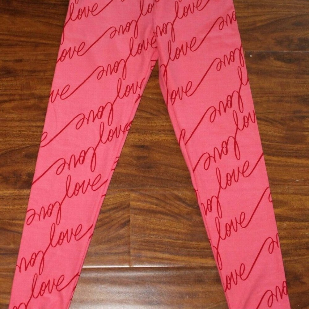 NWOT LuLaRoe OS One Size Leggings Pink Red Love - Picture 3 of 3